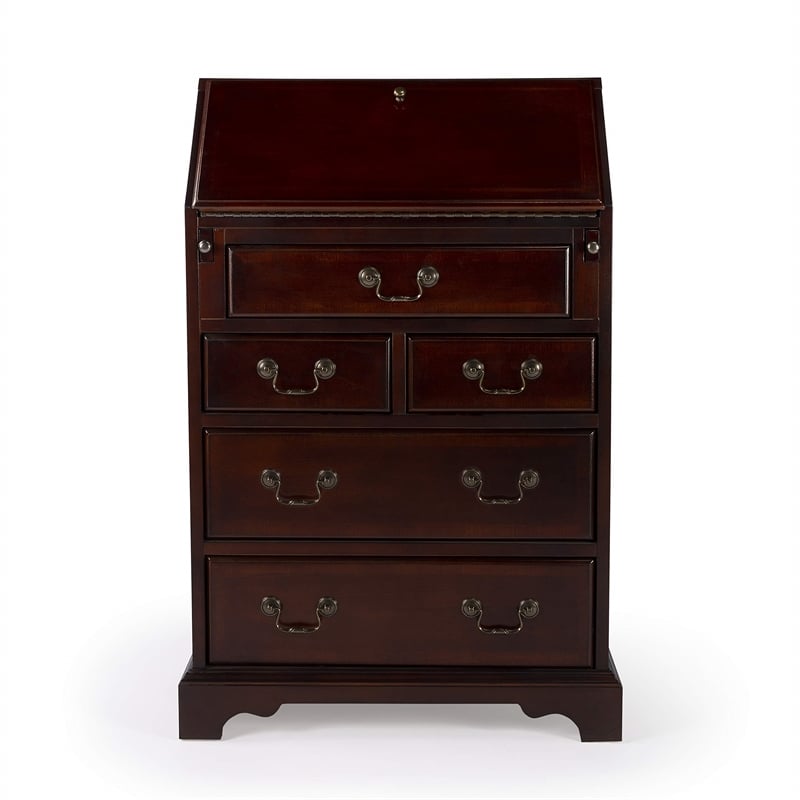 Bowery Hill Wood Cherry Finish Traditional Drop Front Secretary in