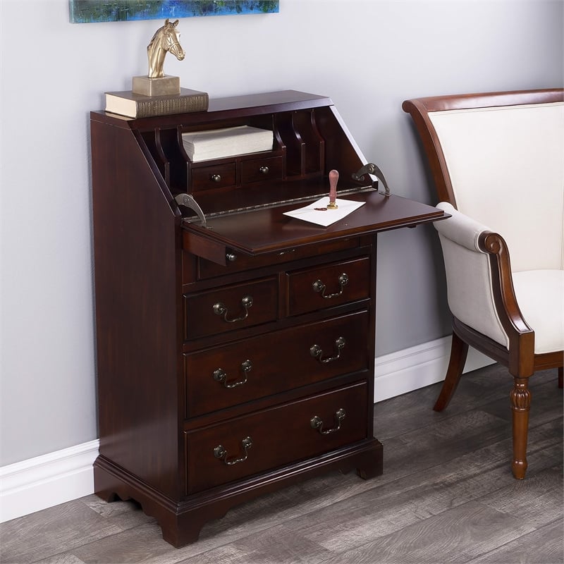 Bowery Hill Wood Cherry Finish Traditional Drop Front Secretary in