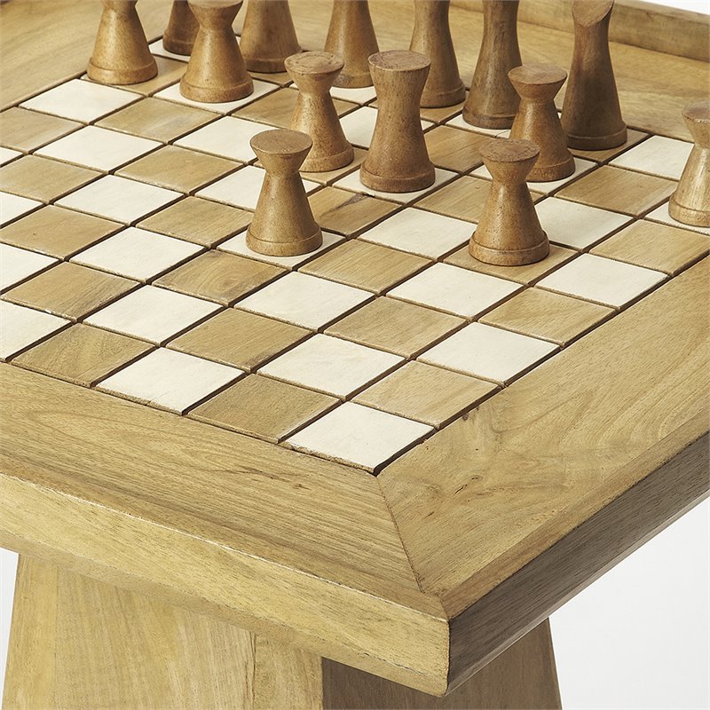 Bowery Hill Modern Solid Mango Wood Chess Table in Natural Finish