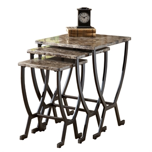 bowery hill metal brown nesting tables faux marble with matte espresso base