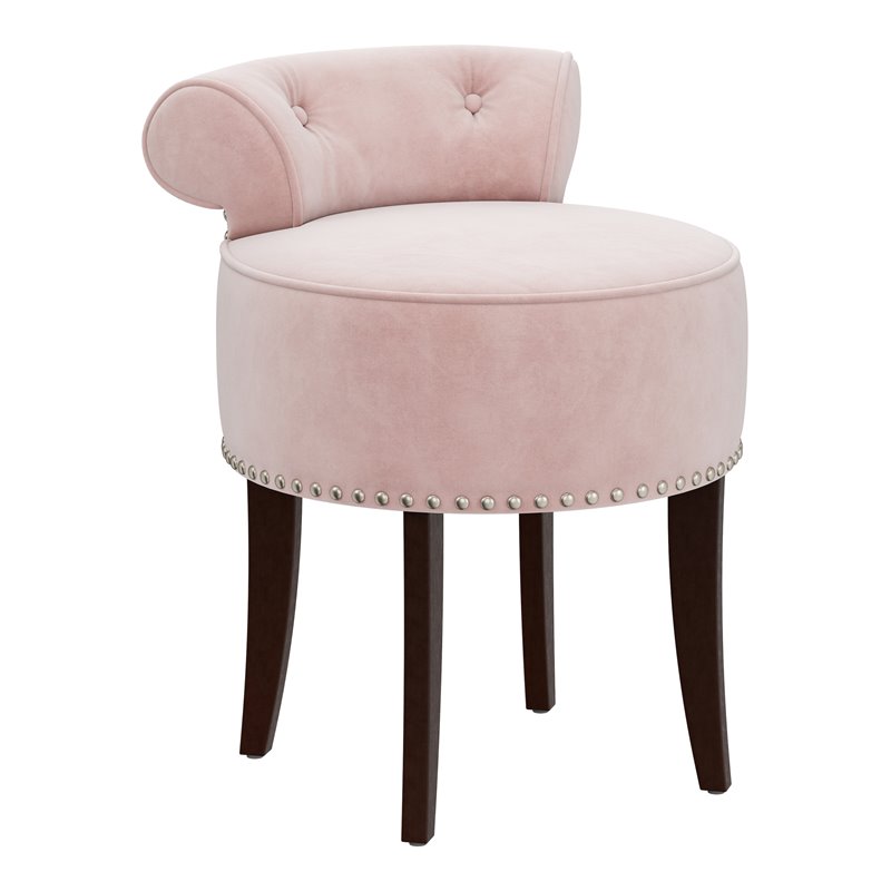 Bowery Hill Contemporary Wood/Fabric Vanity Stool in Pink Finish