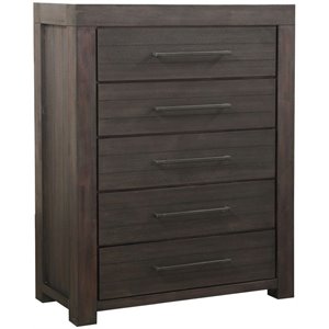 bowery hill modern solid wood 5 drawer chest in distressed basalt gray