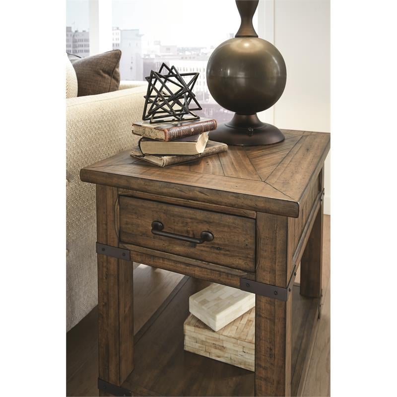 Bowery Hill Farmhouse Wood Brown Finish Rectangular End Table