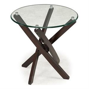 Xenia Round Modern Wood Glass Top End Table with Espresso Base
