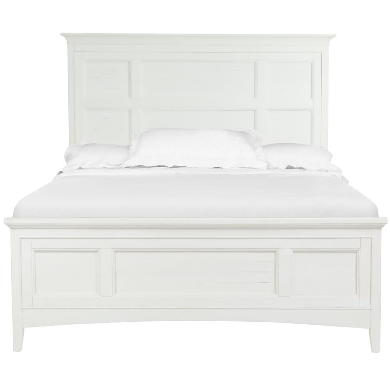 Bowery Hill Wood Relaxed Traditional Soft White Queen Panel Bed