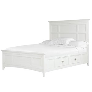 Bowery Hill Wood Traditional Soft White King Panel Bed with Storage