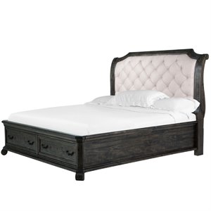 Bowery Hill Wood Pine Traditional Peppercorn King Sleigh Storage Bed