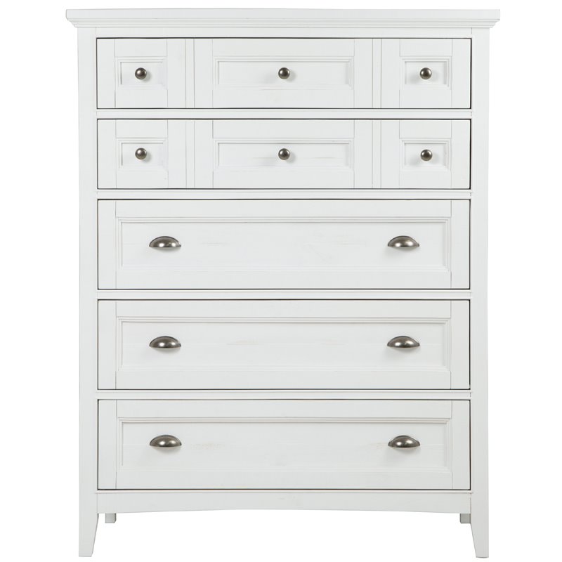 Bowery Hill Modern Wood Relaxed Traditional Soft White 5 Drawer Chest