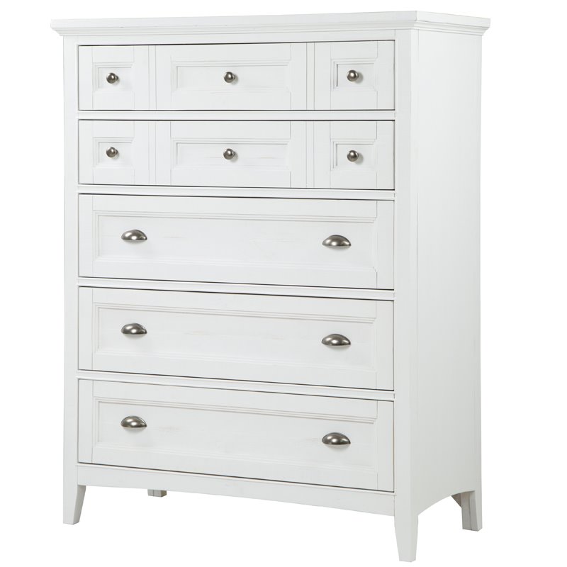 Bowery Hill Modern Wood Relaxed Traditional Soft White 5 Drawer Chest