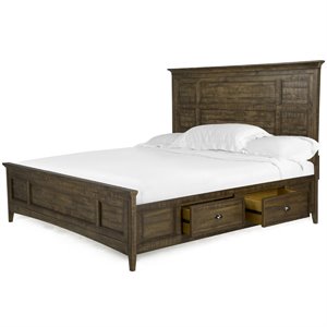 Bowery Hill Wood Pine Traditional California King Panel Bed with Storage