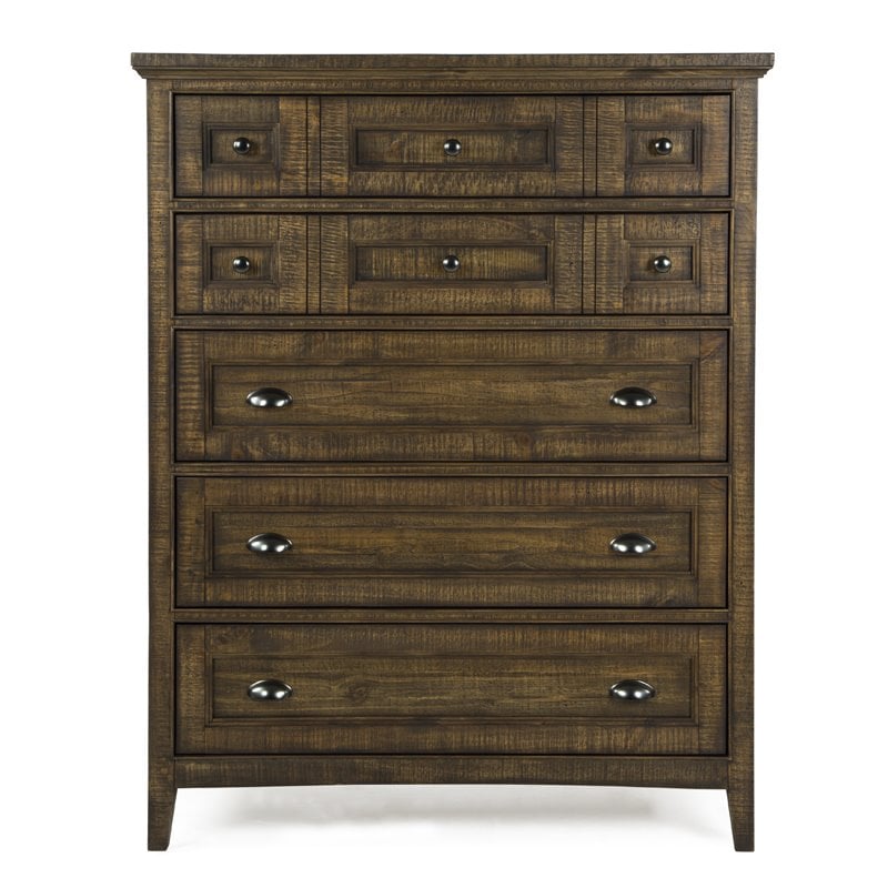 Bowery Hill Modern Wood Relaxed Traditional Toasted Nutmeg 5 Drawer Chest