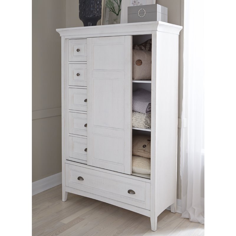 Bowery Hill Modern Wood Relaxed Traditional Soft White Sliding Door Chest