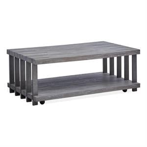 Bowery Hill Rustic Wood Top Natural Cocktail Table w/Casters Weathered Gravel