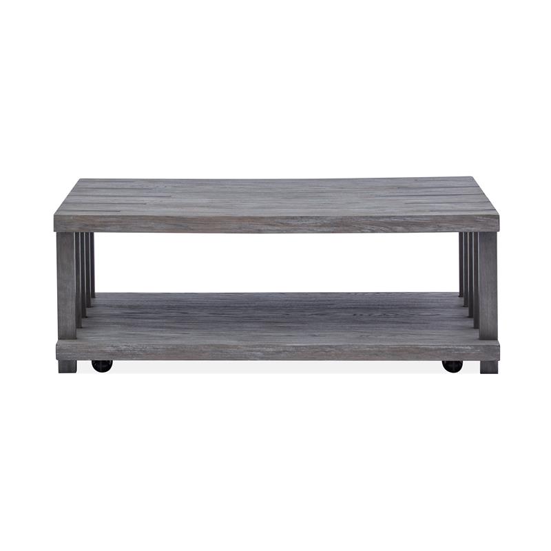 Bowery Hill Rustic Wood Top Natural Cocktail Table w/Casters Weathered Gravel