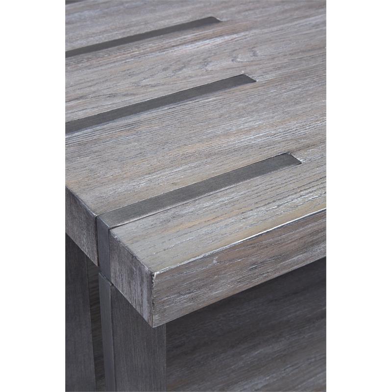 Bowery Hill Rustic Wood Top Natural Cocktail Table w/Casters Weathered Gravel
