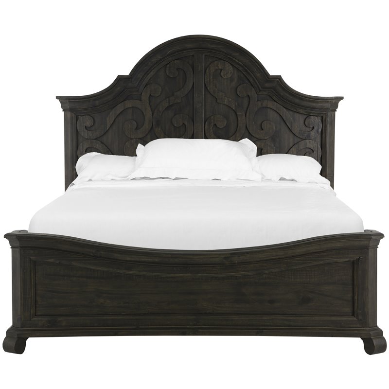 Bowery Hill Wood Pine Traditional Peppercorn California King Shaped Panel Bed