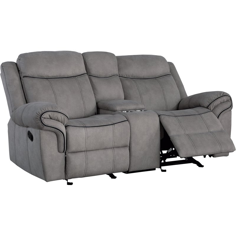 Bowery Hill Reclining Loveseat with USB Dock & Console in 2-Tone Gray Velvet