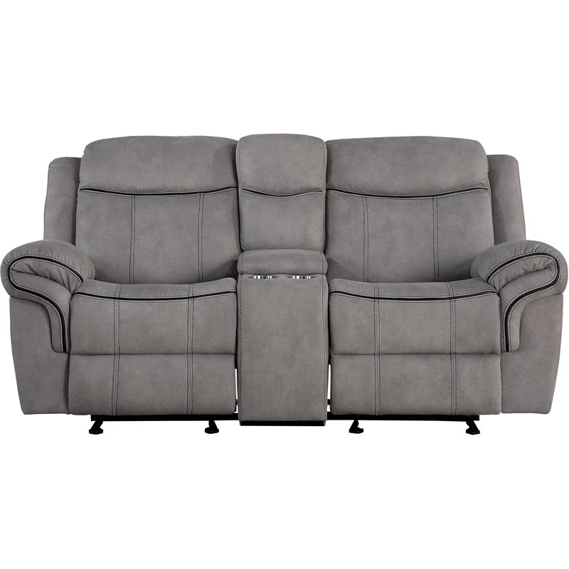 Bowery Hill Reclining Loveseat with USB Dock & Console in 2-Tone Gray Velvet