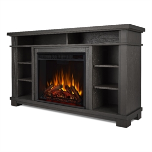 bowery hill solid wood & steel electric fireplace in gray finish