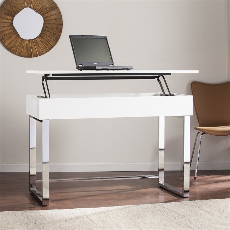 Bowery Hill Modern Wood & Metal Adjustable Height Sit-Stand Desk in White