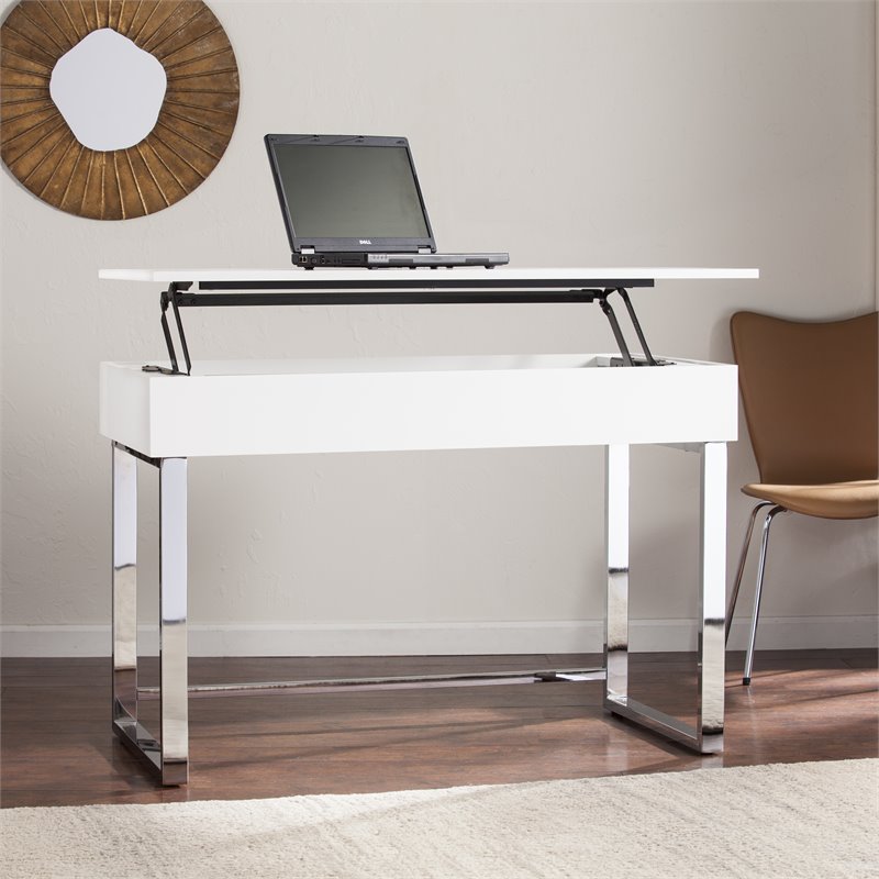 Bowery Hill Modern Wood & Metal Adjustable Height Sit-Stand Desk in White