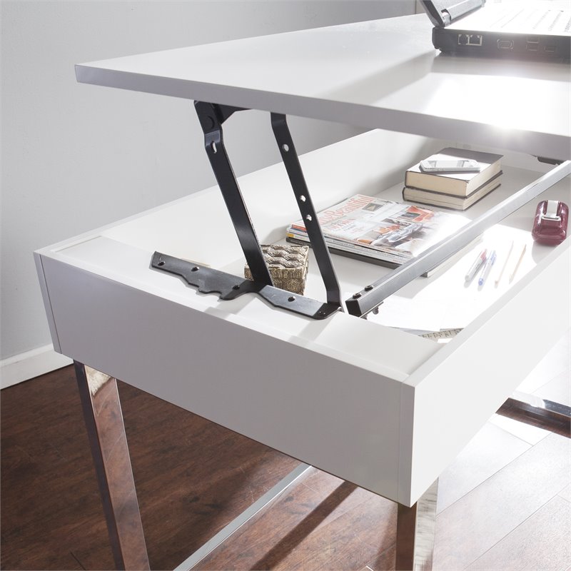 Bowery Hill Modern Wood & Metal Adjustable Height Sit-Stand Desk in White