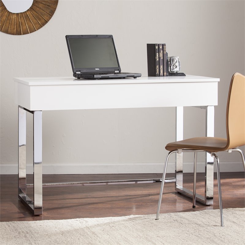 Bowery Hill Modern Wood & Metal Adjustable Height Sit-Stand Desk in White