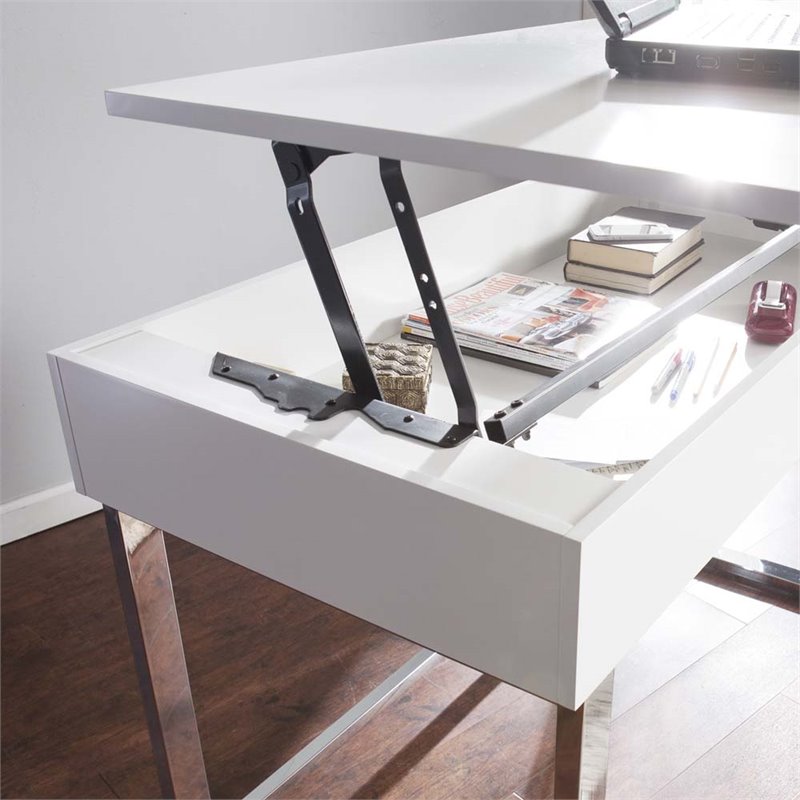 Bowery Hill Modern Wood & Metal Adjustable Height Sit-Stand Desk in White