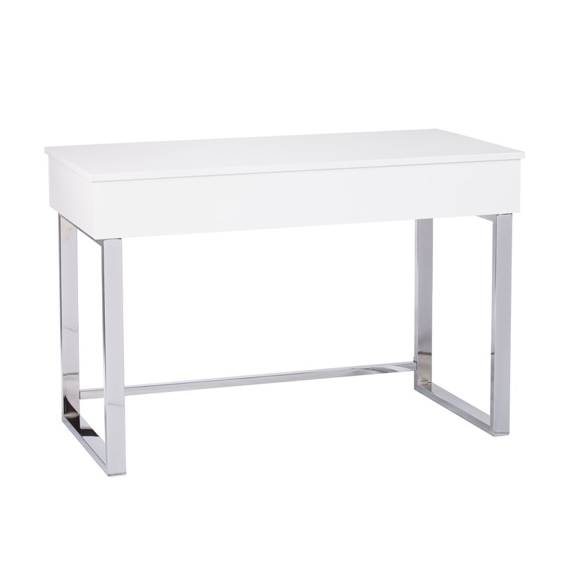 Bowery Hill Modern Wood & Metal Adjustable Height Sit-Stand Desk in White