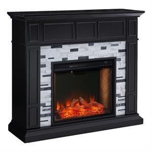 Bowery Hill Modern Marble Smart Electric Fireplace in Black Finish