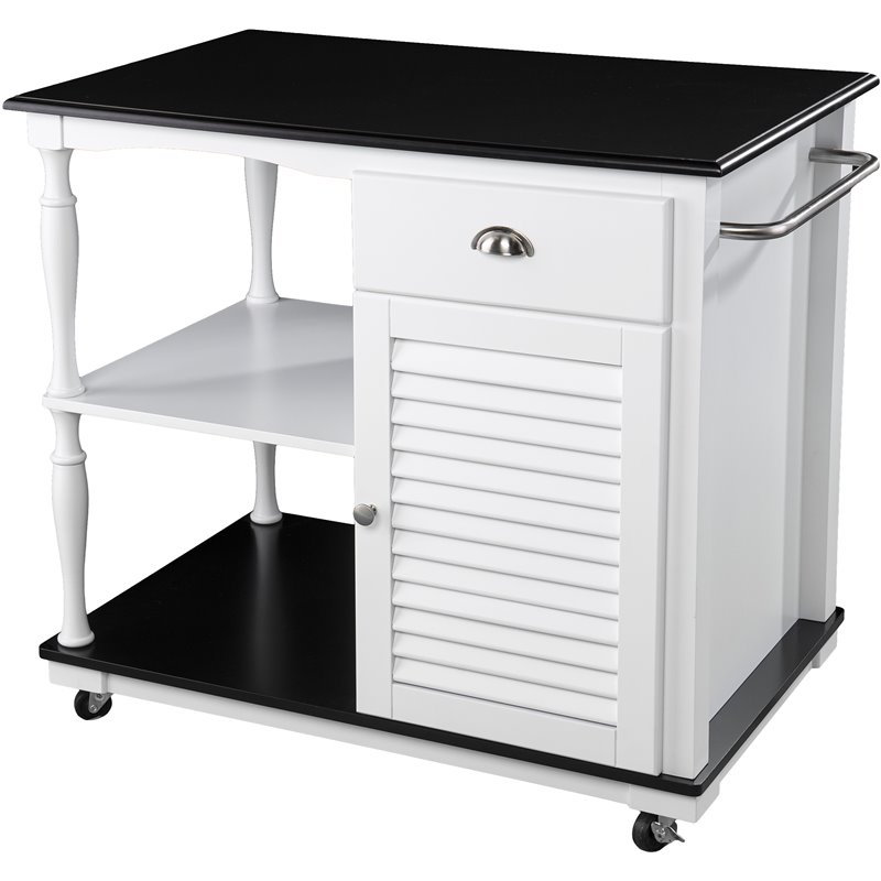 Bowery Hill Transitional Wooden Kitchen Cart in White and Black
