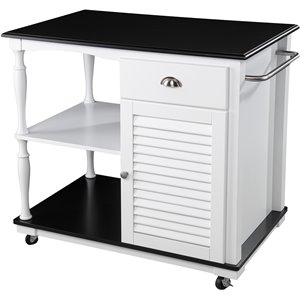 Bowery Hill Transitional Wooden Kitchen Cart in White and Black