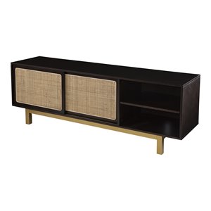 Bowery Hill Modern Sliding Door Media Stand in Brown-Gold-Natural