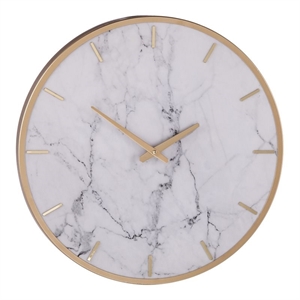 Bowery Hill Modern Decorative Wall Clock in White/Gold/Gray Veining