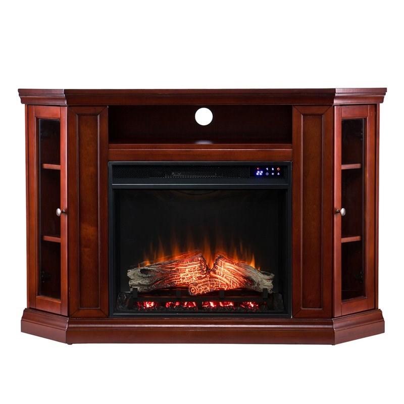 Bowery Hill Modern Touch Screen Wood Electric Corner Fireplace in Mahogany