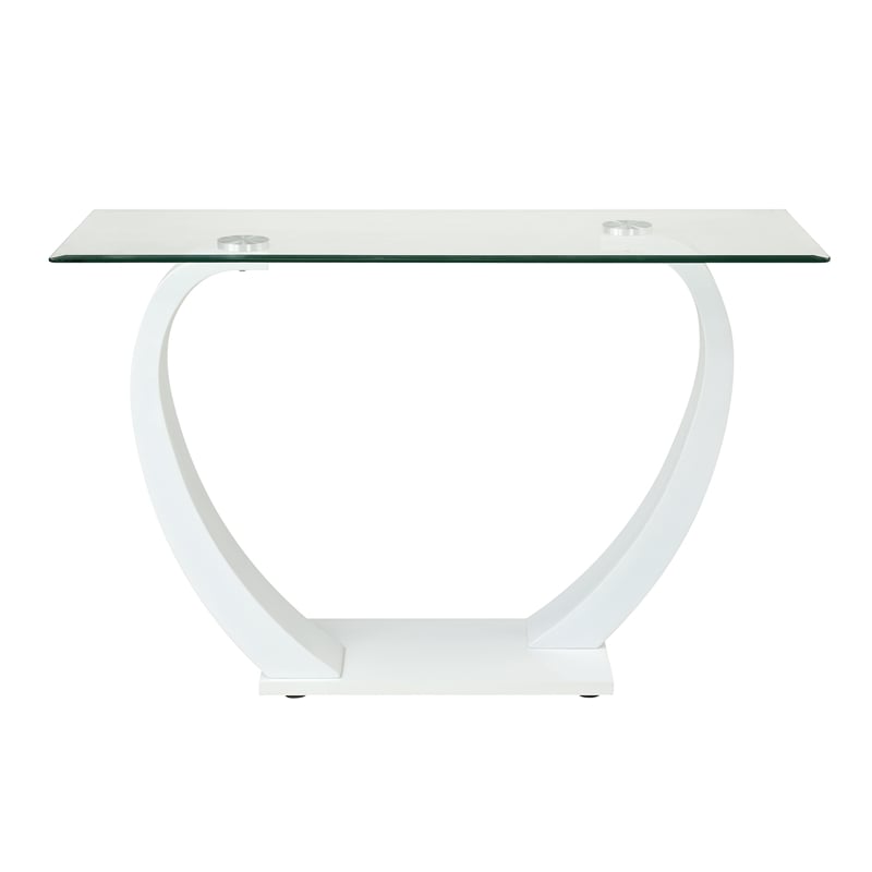 Bowery Hill Contemporary Glass Sofa Console Table with White Base