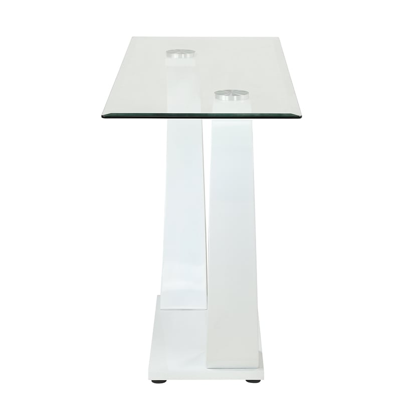 Bowery Hill Contemporary Glass Sofa Console Table with White Base