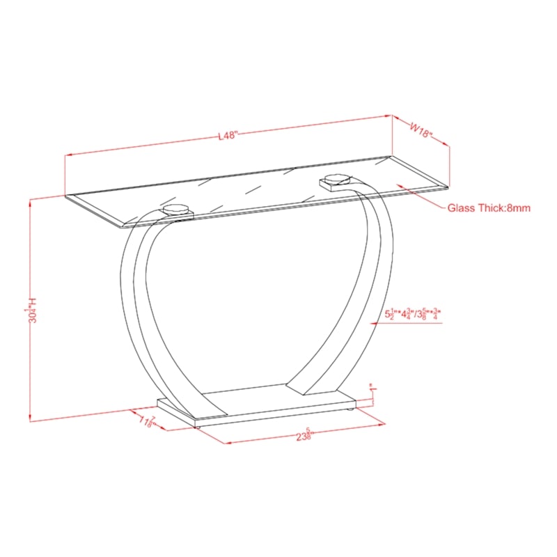 Bowery Hill Contemporary Glass Sofa Console Table with White Base