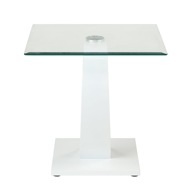 Bowery Hill Contemporary Glass End Table with Glossy White Base