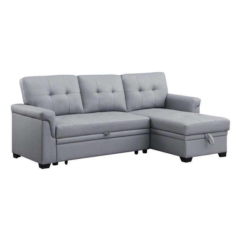 Bowery Hill Gray Vegan Faux Leather Reversible Sleeper Sofa with Storage Chaise