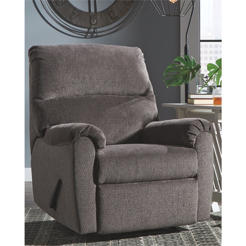 Bowery Hill Contemporary Fabric Zero Wall Recliner in Gray Finish
