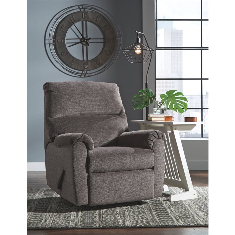 Bowery Hill Contemporary Fabric Zero Wall Recliner in Gray Finish