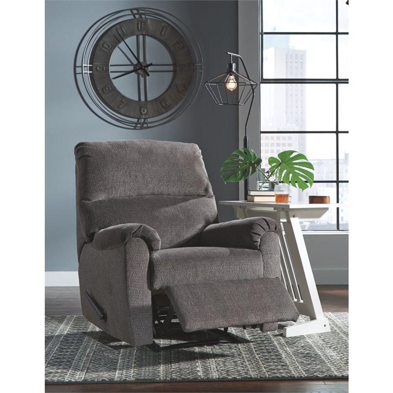 Bowery Hill Contemporary Fabric Zero Wall Recliner in Gray Finish