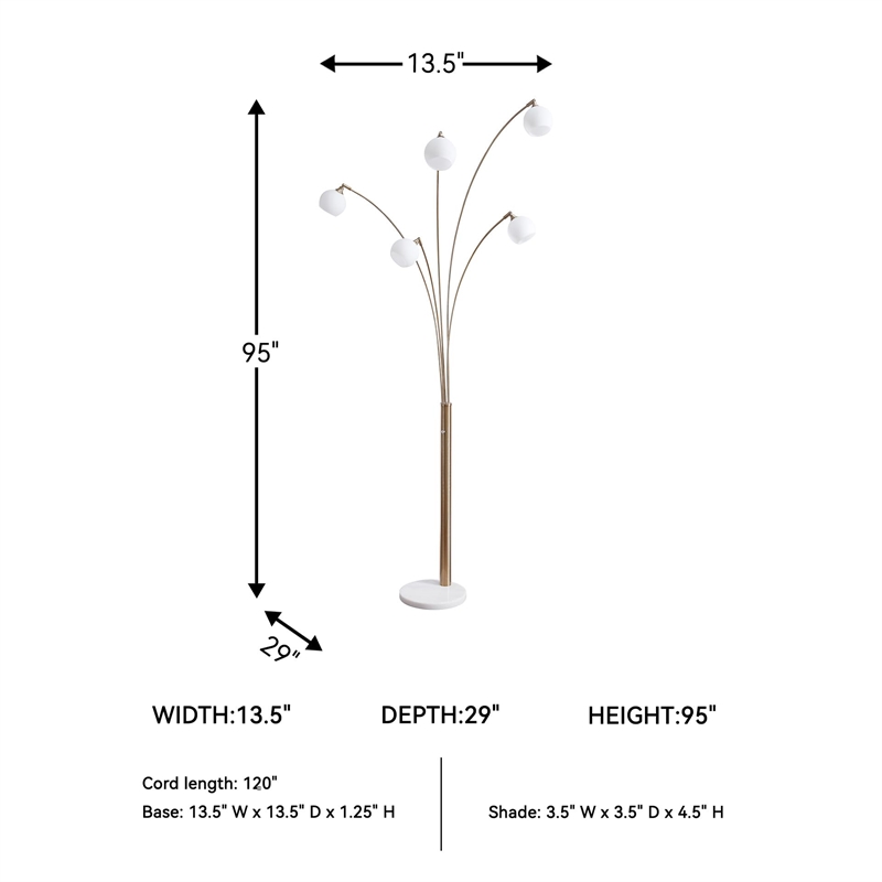 Bowery Hill Contemporary Metal Arc Lamp in Champagne and White