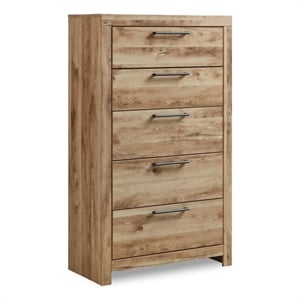 Bowery Hill Contemporary 5-Drawer Wood Chest in Tan/Golden Rustic