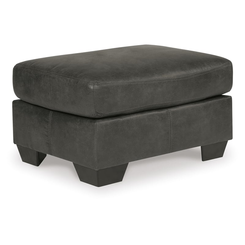 Bowery Hill Contemporary Faux Leather Upholstered Ottoman in Gray & Black