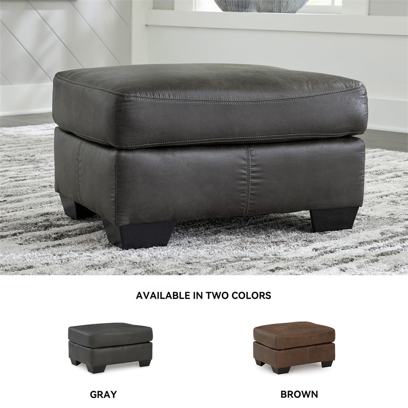 Bowery Hill Contemporary Faux Leather Upholstered Ottoman in Gray & Black