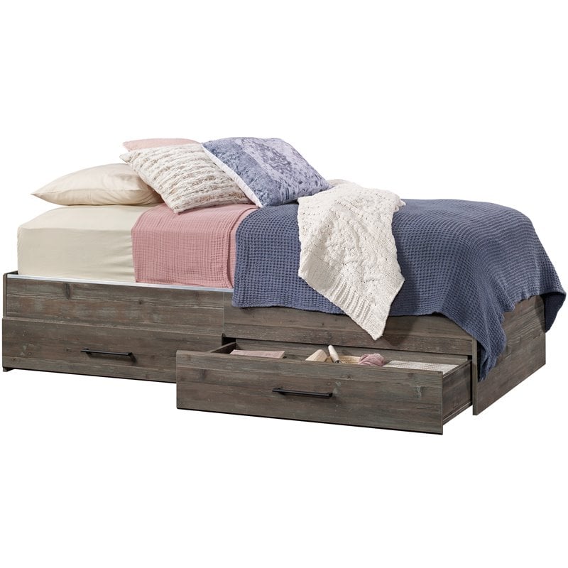 Bowery Hill Modern Engineered Wood Twin Mates Bed in Pebble Pine