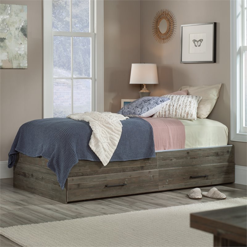 Bowery Hill Modern Engineered Wood Twin Mates Bed in Pebble Pine