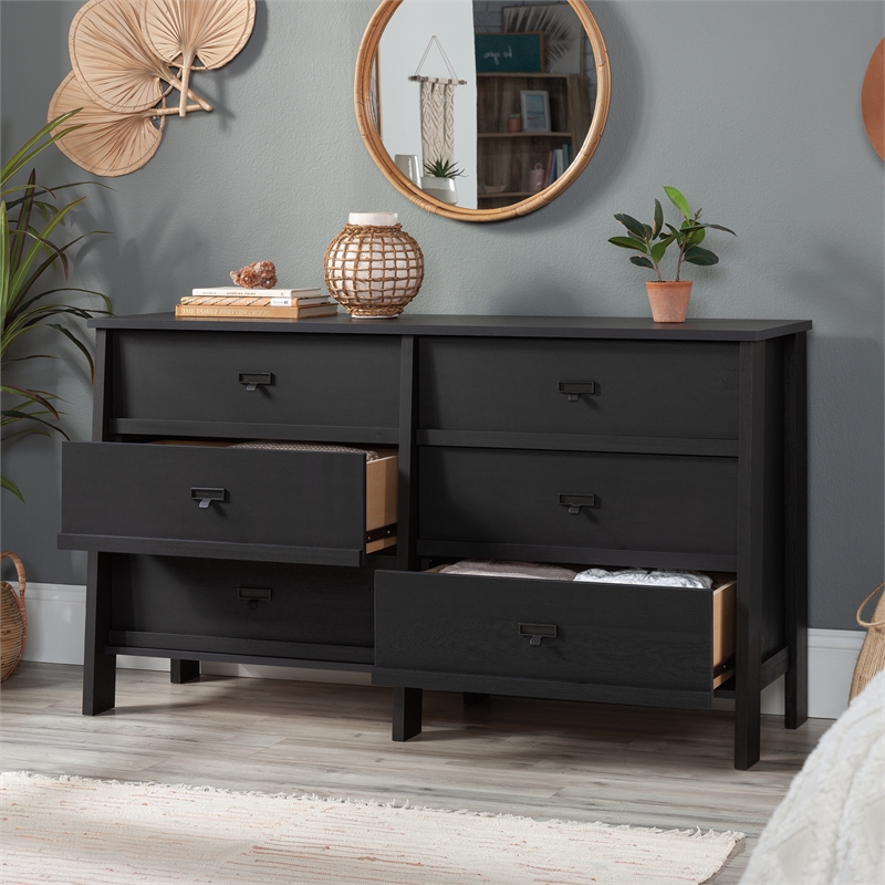 Bowery Hill 6 Drawers Farmhouse Engineered Wood Dresser in Raven Oak Homesquare